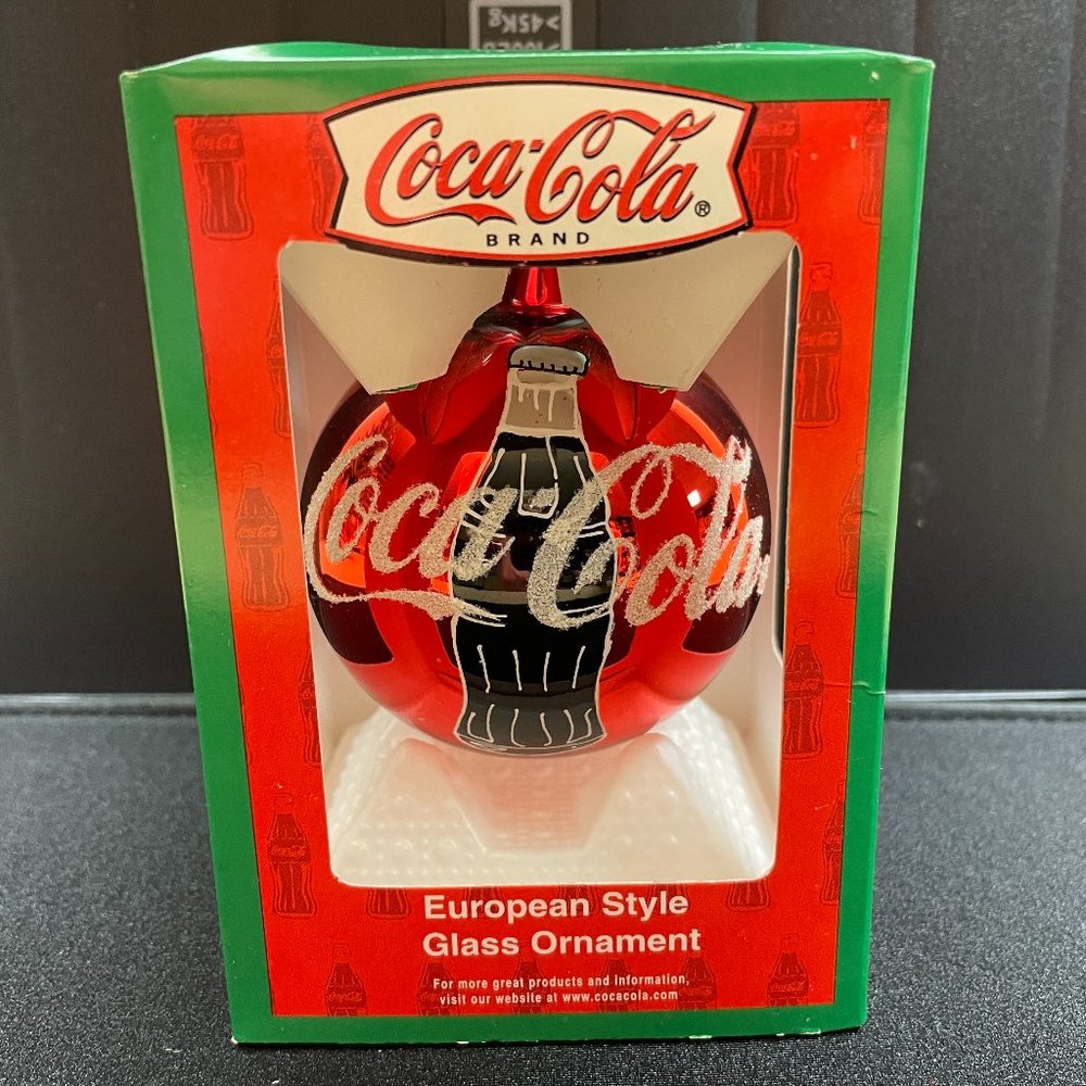 NWTIB Coca-Cola Glass Ball Ornament, Bottle, Logo, Kurt Adler, 3"D